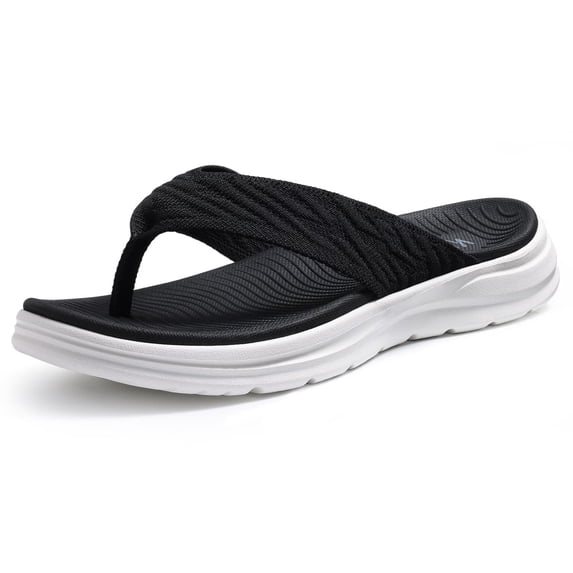 Comwarm Sport Flip Flops for Women, Comfortable Walking House Thong Sandals Slippers for Summer, Black White