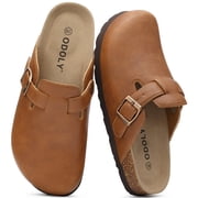 Comwarm Vegan Leather Clogs for Womens Mens, Cork Footbed Potato Slip On shoes for Women with Arch Support, Caramel Brown