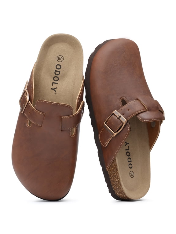 Vegan Leather Clogs for Womens Mens, Cork Footbed Potato Slip On Shoes for Women with Arch Support, Habana