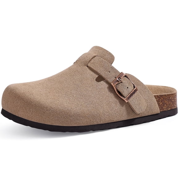 Comwarm Vegan Suede Clogs for Women Men, Arch Support Leather Mules Potato Sandals Shoes with Cork Footbed, Apricot