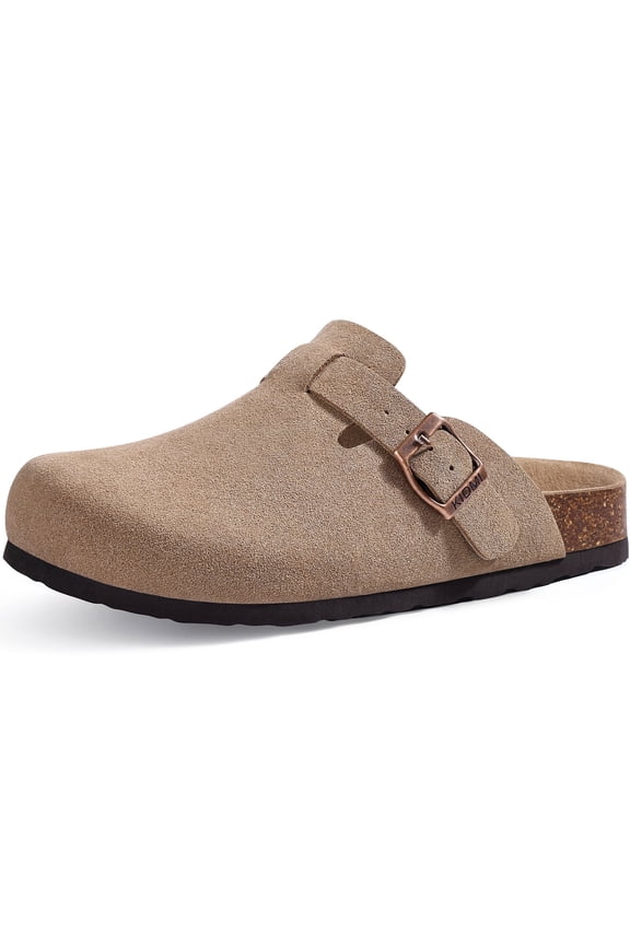 Vegan Suede Clogs for Women Men, Arch Support Leather Mules Potato Sandals Shoes with Cork Footbed, Apricot