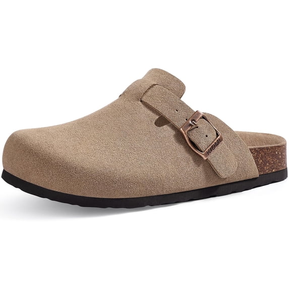 Comwarm Vegan Suede Clogs for Women Men, Arch Support Leather Mules Potato Sandals Shoes with Cork Footbed, Apricot