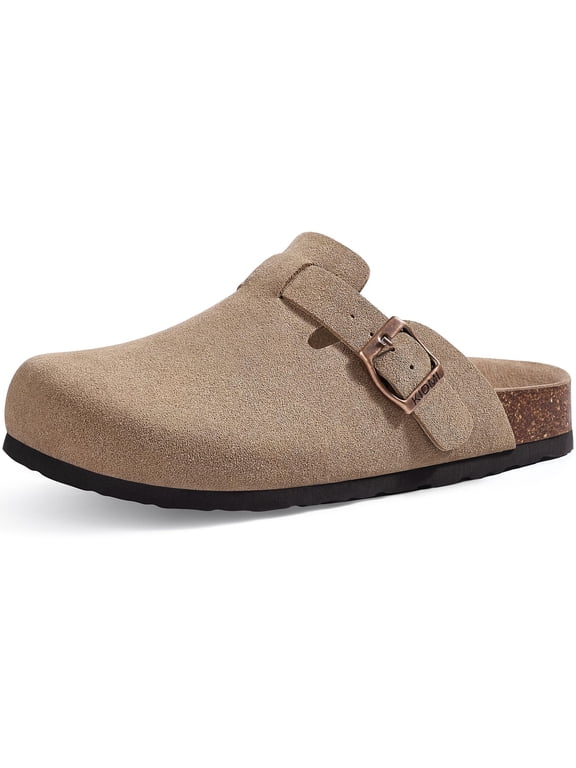 Vegan Suede Clogs for Women Men, Arch Support Leather Mules Potato Sandals Shoes with Cork Footbed, Apricot