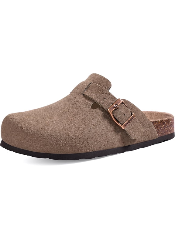 Vegan Suede Clogs for Women Men, Arch Support Leather Mules Potato Sandals Shoes with Cork Footbed, Mocha