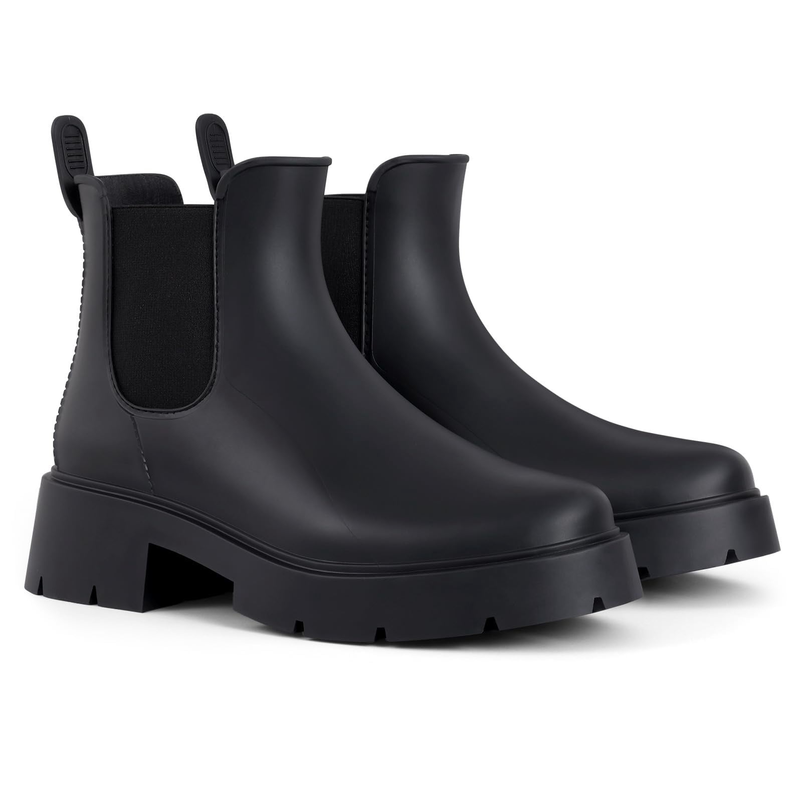 Comwarm Women's Ankle Rain Boots Waterproof Chelsea Boots, Platform Black, Size 8.5