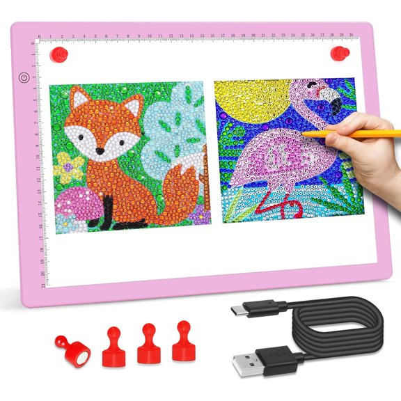 Comzler A4 LED Light Pad for Tracing, 3-Level Dimmable USB Light Board for Drawing, Sketching, Animation & Stenciling Pink