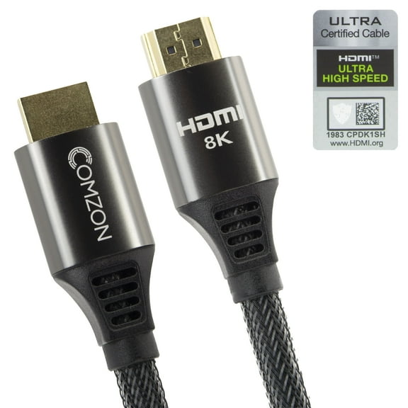 Comzon Ultra-High-Speed HDMI 2.1 Cable - 8K HDMI, 4K HDMI-A Male for Gaming & TV, Black & Silver, 10 FT