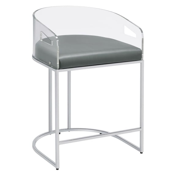 Benjara Con 31 Inch Set of 2 Modern Counter Stools, Clear Acrylic Back, Gray Seat