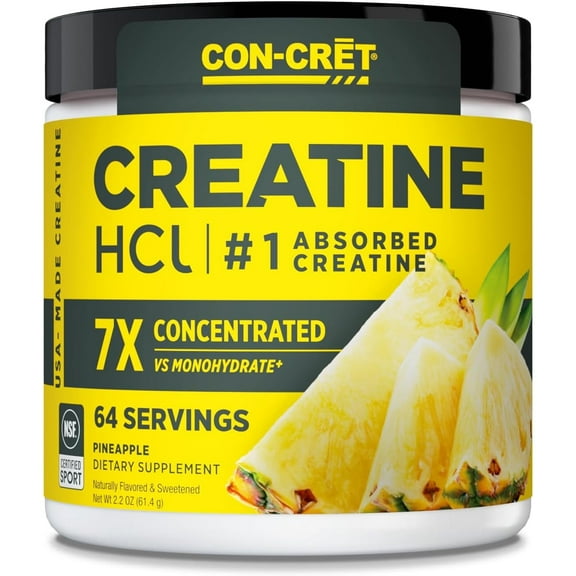 CON-CRET Creatine HCl Powder, Muscle, Brain & Energy Support, Pineapple, 64 Servings