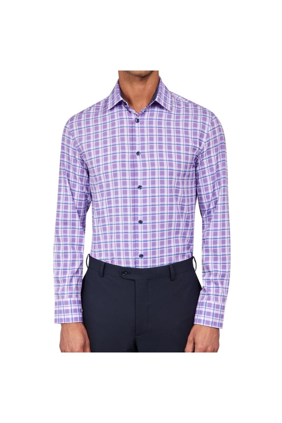 Mens Performance Stretch Button Down Dress Shirt, Purple, Small