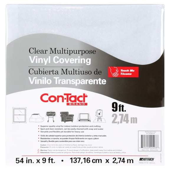 Con-Tact Clear Medium-Weight Vinyl Covering 54 in x 9 ft for Multi-Purpose Surface Protection