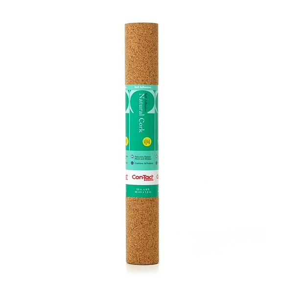 Con-Tact Brand Cork Roll, Self-Adhesive Cork Roll, Multi-Purpose Cork Shelf Liner 18" x 4 ft, Brown