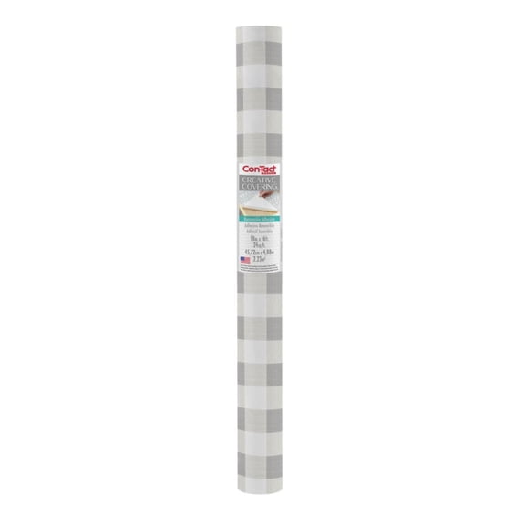 Con-Tact Creative Covering Printed Vinyl Top - Gingham Gray, 18 in. x 16 ft., Designed to Help with Surface Protection and Shelf Organization