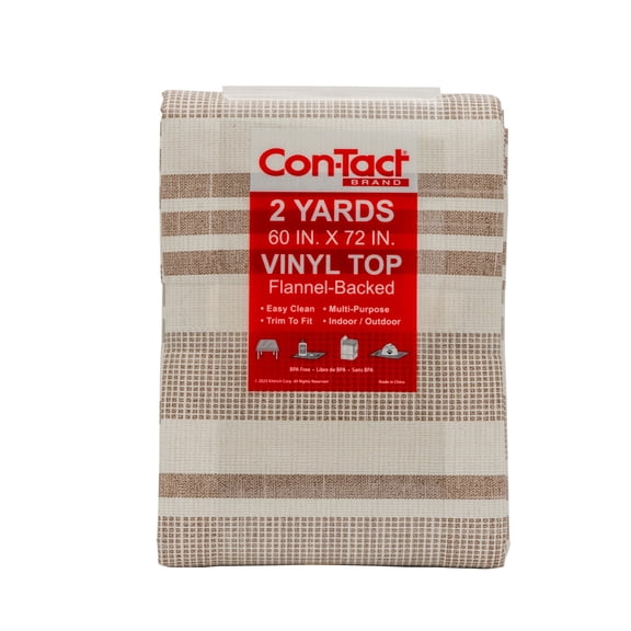 Con-Tact Brand Yard Goods Vinyl Fabric with Flannel Backing, Pre-Cut Linen Stripe Brown, 60 in. x 72 in.