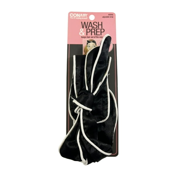 Conair Wash and Prep Spa Headwrap with Velcro, Black & White, 1-Count