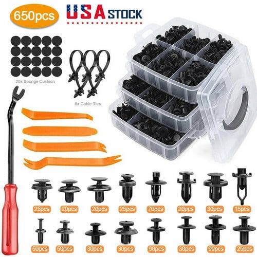 ConPush 650Pcs Car Retainer Auto Fasteners Push Trim Plastic Clips Pin Rivet Bumper Kit