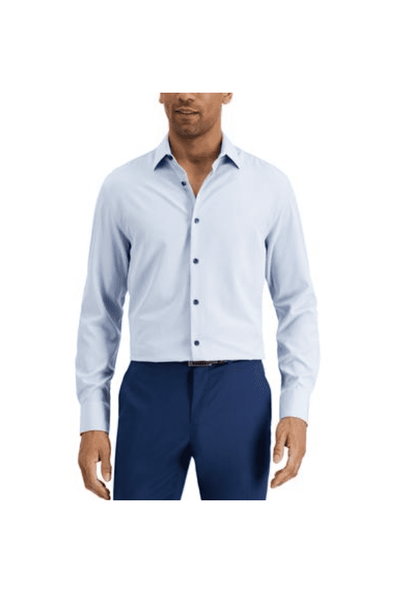 Men's Slim-Fit Solid Performance Stretch Cooling Comfort Dress Shirt - Light Blue