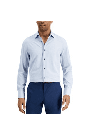 Men's Slim-Fit Solid Performance Stretch Cooling Comfort Dress Shirt - Light Blue