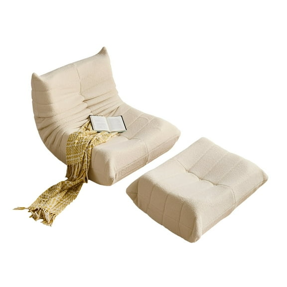 ConToose Caterpillar Lazy Sofa with Ottoman, Cozy Comfy Reading Nook Lounge Chair, Ultra Soft Teddy Fabric Bean Bag Chair for Adults, Reading Chair with Ottoman for Living Room, Bedroom, and Balcony