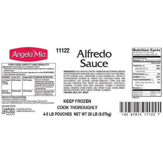 Conagra Angela Mia Standard Alfredo, 80 Ounce - 4 per case.
