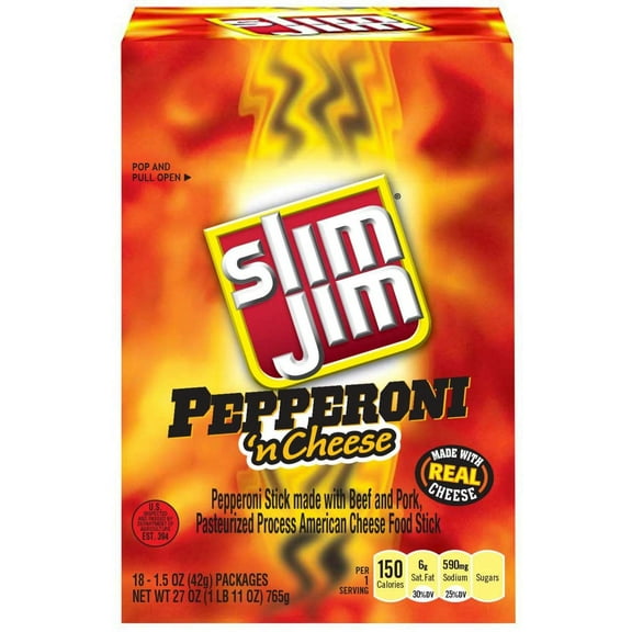 Conagra Slim Jim Pepperoni and Cheese Sticks, 1.5 Ounce - 18 per pack -- 6 packs per case