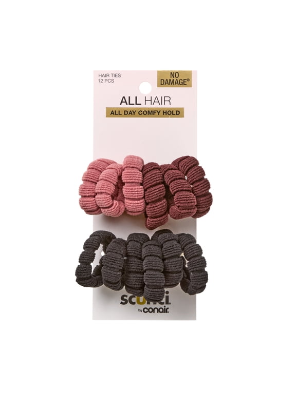 Textured Ponytailers by Conair, Pink, Black & Burgundy, 12 Count