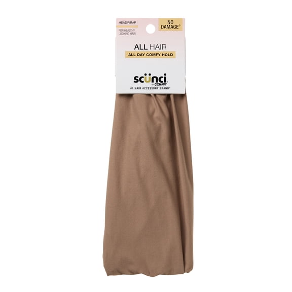 Scunci by Conair Wide Ruched Headwrap, Tan, Gentle Hold Hair Accessory, 1 Count