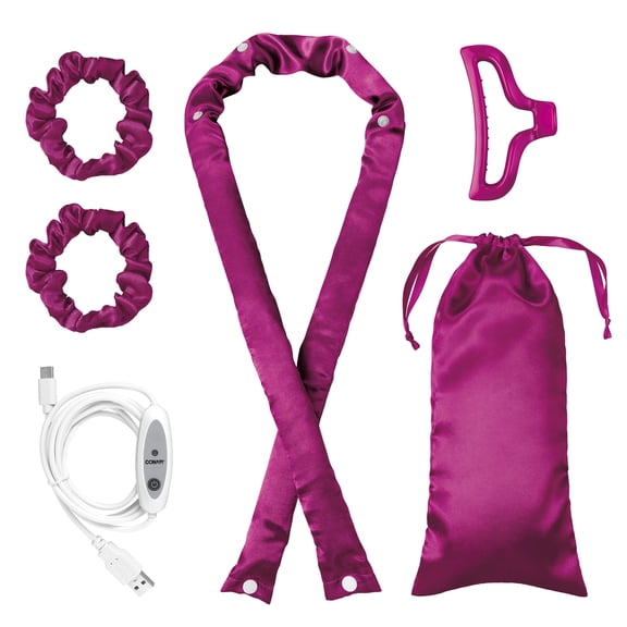 Conair 2-in-1 Heat & Heatless Hair Curler Set, Satin Curling Ribbon & Accessories, Pink