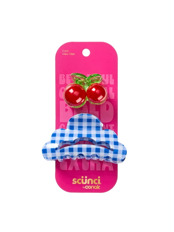 by Conair Cherry & Cloud Claw Hair Clips, Cute Mini Styling Clips, 2 Count