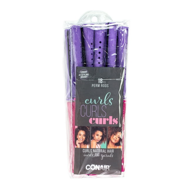 Conair 5” Plastic Medium Perm Rods, 18 Piece Set, Pink and Purple