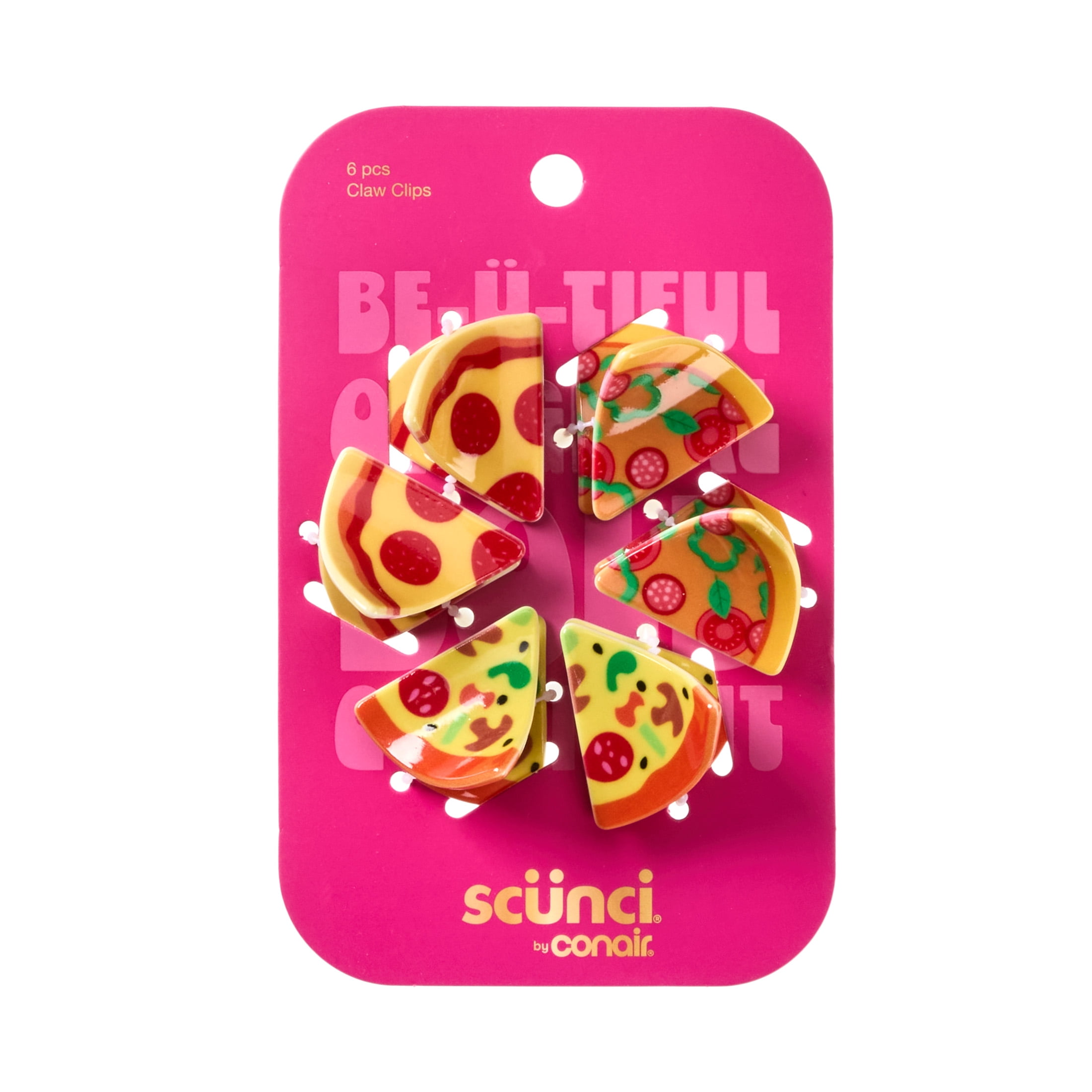 Scunci by Conair Pizza Party Claw Hair Clips, Multicolor, All Hair