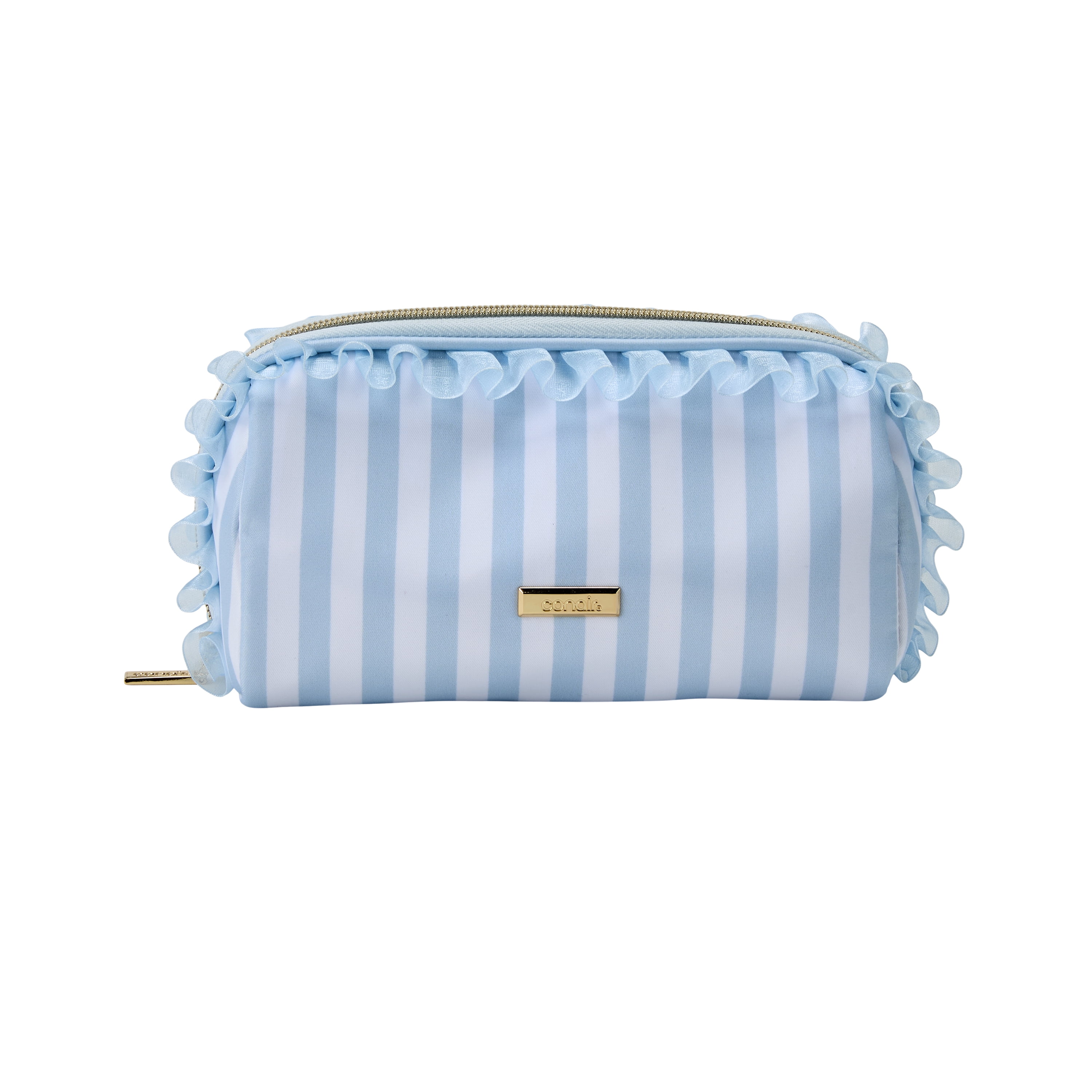 Conair Blue Ruffle Pencil Case, Compact Beauty Organizer with Metal Hardware, 1 Count