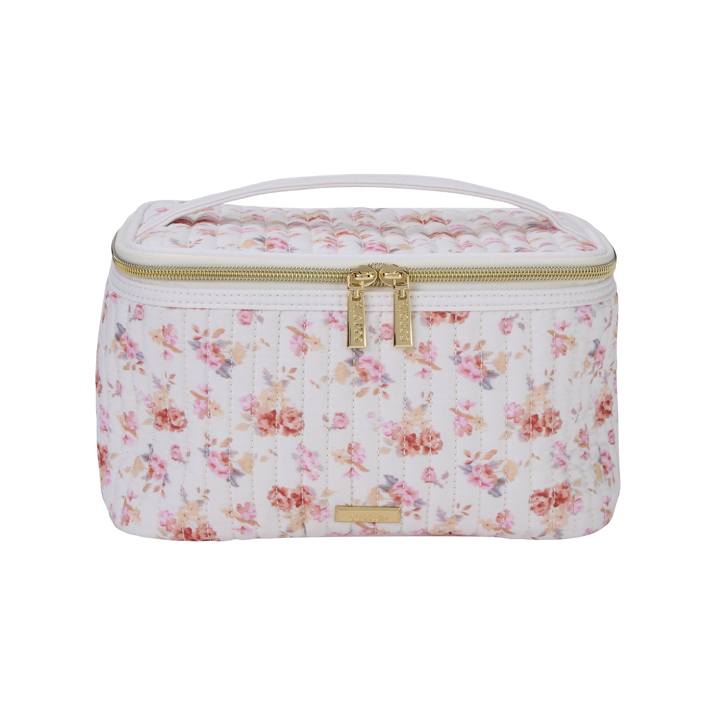 Conair Floral Quilted Train Case, Travel Makeup Bag with Interior Organization, 1 Count