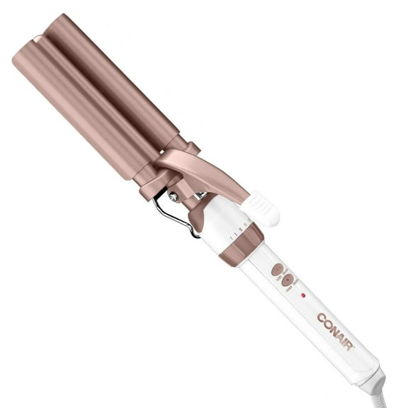 Conair Double Ceramic Triple Barrel Hair Waver, White and Rose Gold