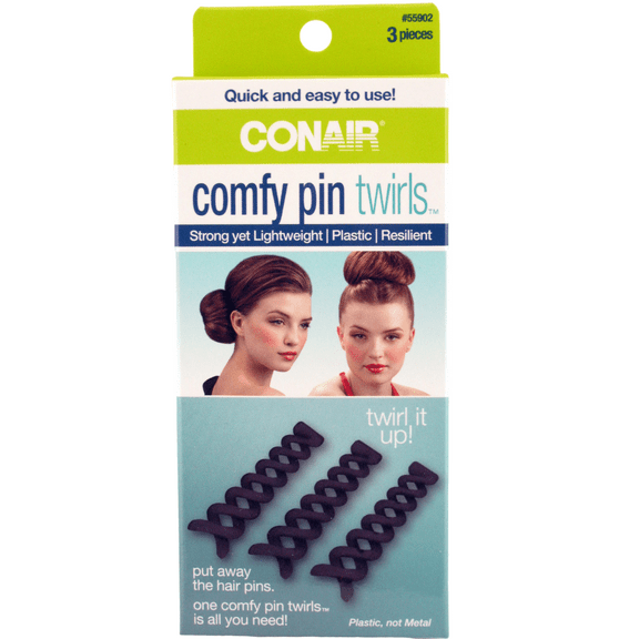 Conair Comfy Plastic Black Hair Pin Twirls - 3 Piece Kit