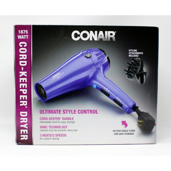 Conair Ionic Cordkeeper Dryer, Purple/Blue