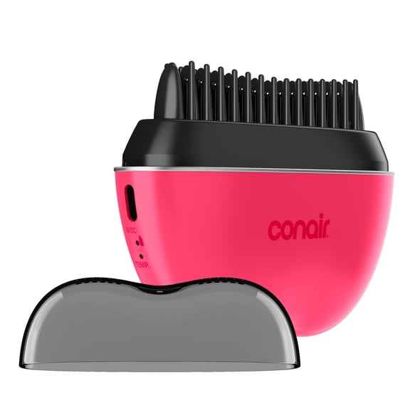 Conair Cordless Heated Brush Portable Ceramic Ionic Smoothing Brush for Frizz Control & Shine, Rechargeable USBC, 2 Heat Settings (320F/360F), TravelFriendly Styling Tool with Protective Cover,