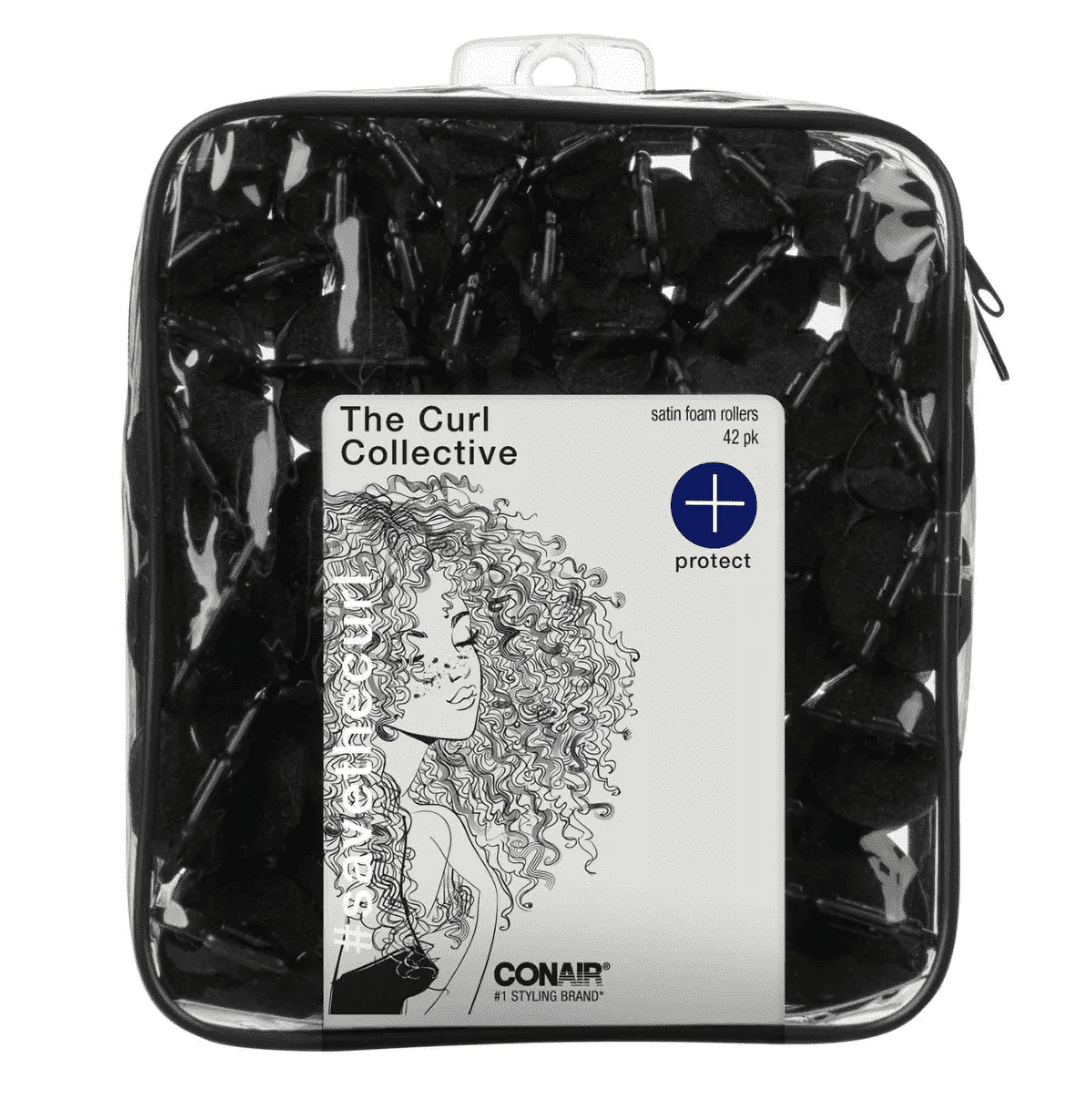 Conair Curl Collective 3" Satin Sponge Foam Hair Rollers, Black, 42