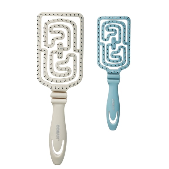 Conair Flexi Head Detangling Hair Brush Set, Full Size and Travel Brush, 2 Count