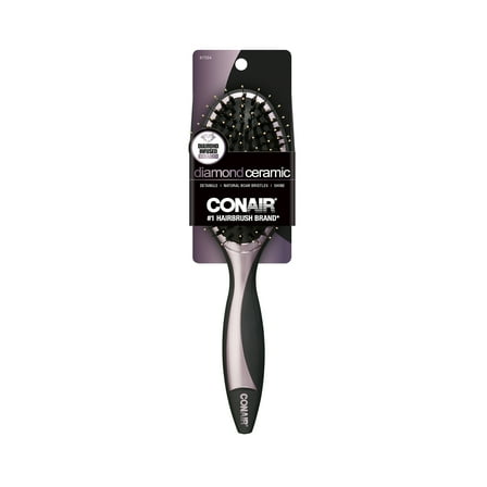 Conair Diamond Ceramic Cushion Hairbrush with Boar and Nylon Bristles, Black