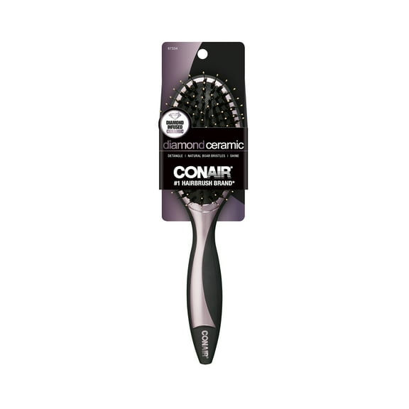 Conair Diamond Ceramic Cushion Hairbrush with Boar and Nylon Bristles, Black