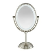 Conair Double-Sided Lighted Vanity Mirror with LED Lights, 1x/7x Magnification, Satin Nickel, BE157