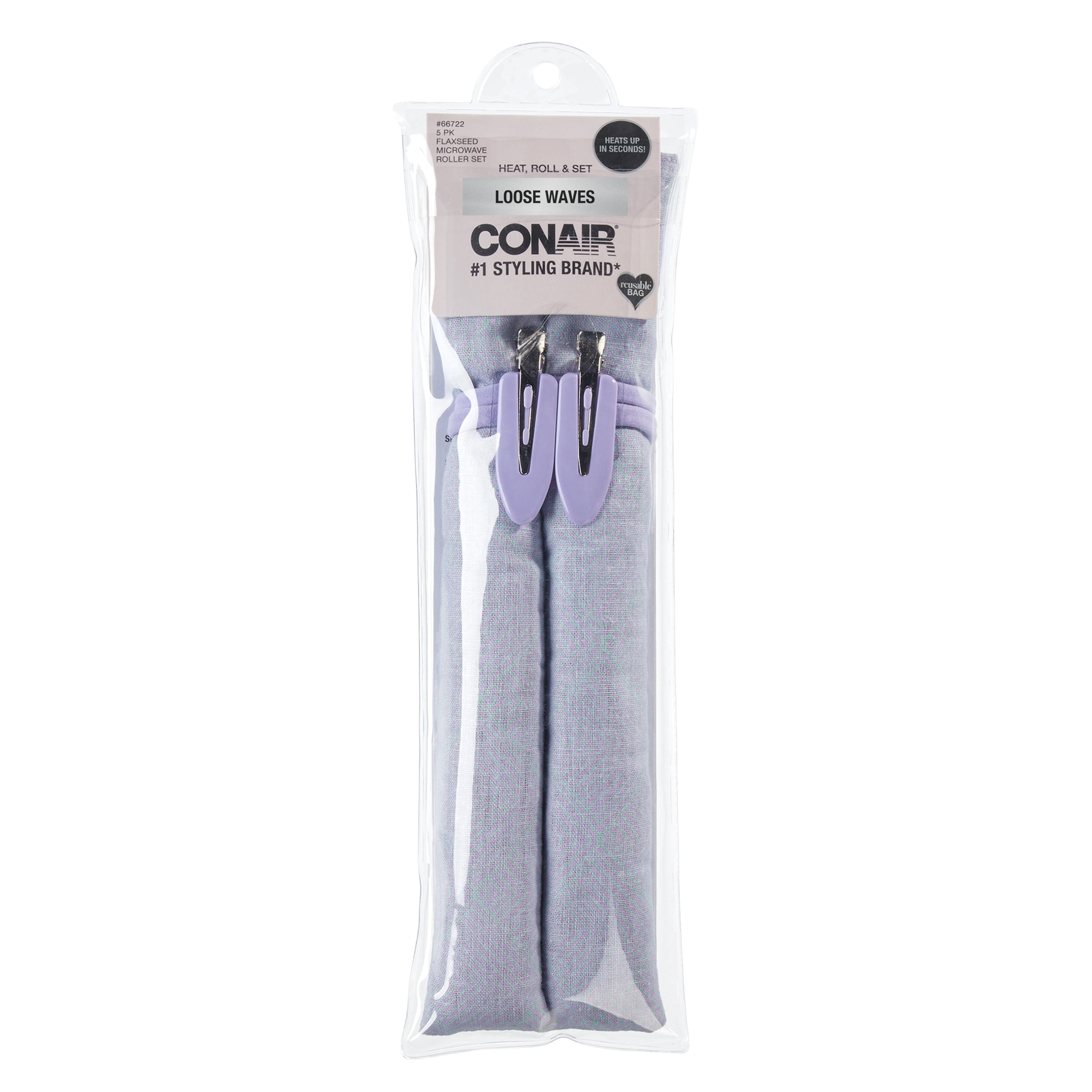 Conair Flaxseed Microwave 5-Piece Hair Roller Set, XL Rollers with Clips & Ponytailers