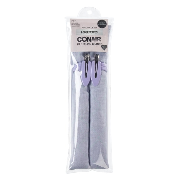 Conair Flaxseed Microwave 5-Piece Hair Roller Set, XL Rollers with Clips & Ponytailers