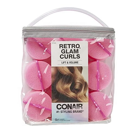 Conair Foam Hair Rollers for Big Volume, Lift and Curl, Foam Rollers, Hair Curlers in Large Size, Pink, 9 Pack with Storage Bag