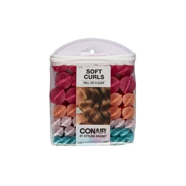 Conair Self-Fastening Barrel Foam Sponge Hair Rollers, Assorted Sizes, Neon, 48 Count