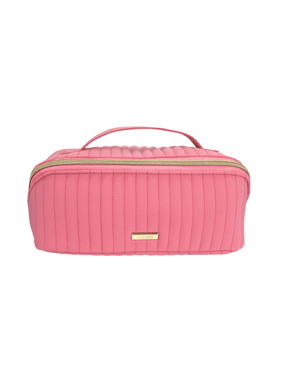 Pink Quilted Fold-Flat Organizer, Travel Clutch with Gold-Tone Hardware