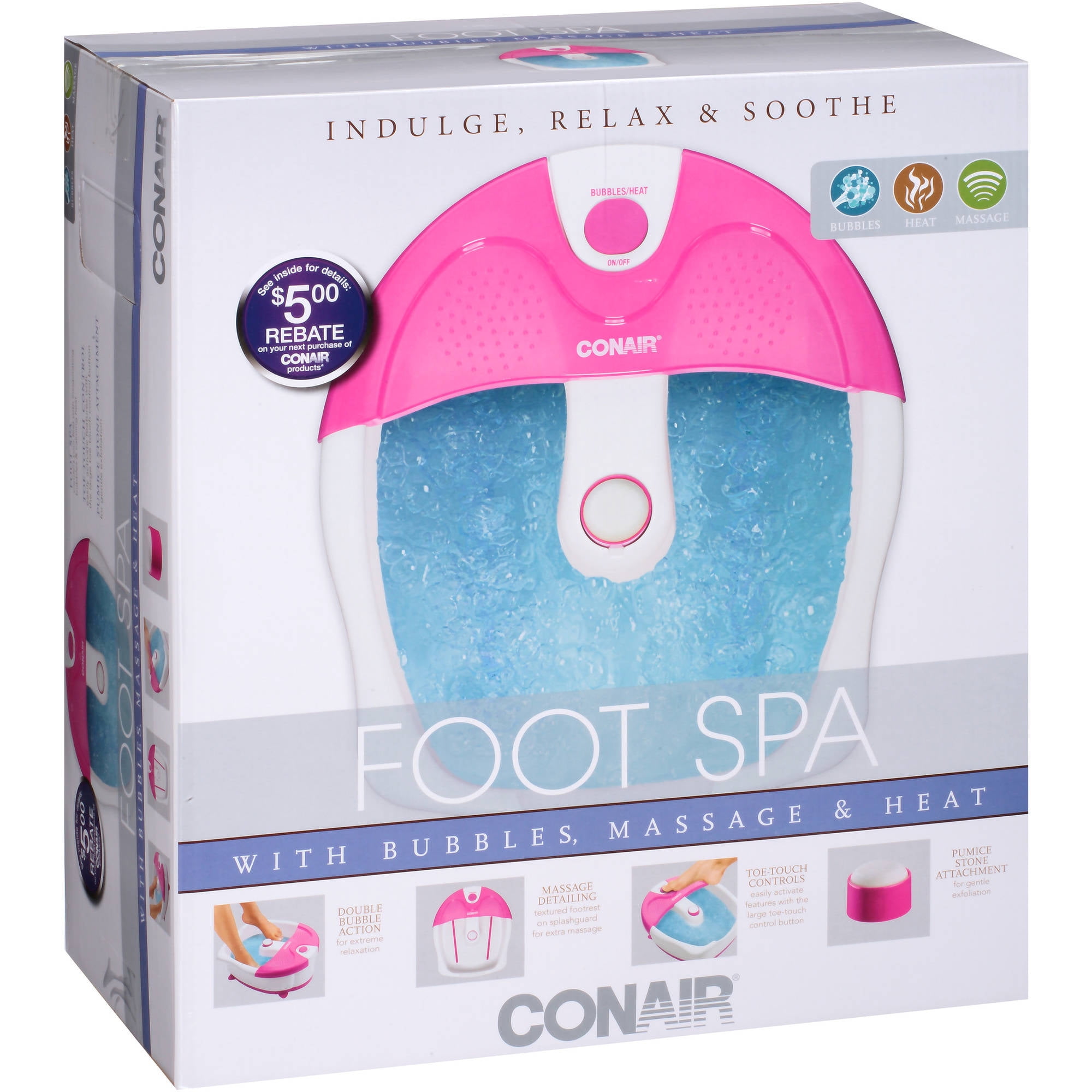 Conair Foot Spa with Bubbles, Massage & Heat, Pink - Walmart.com