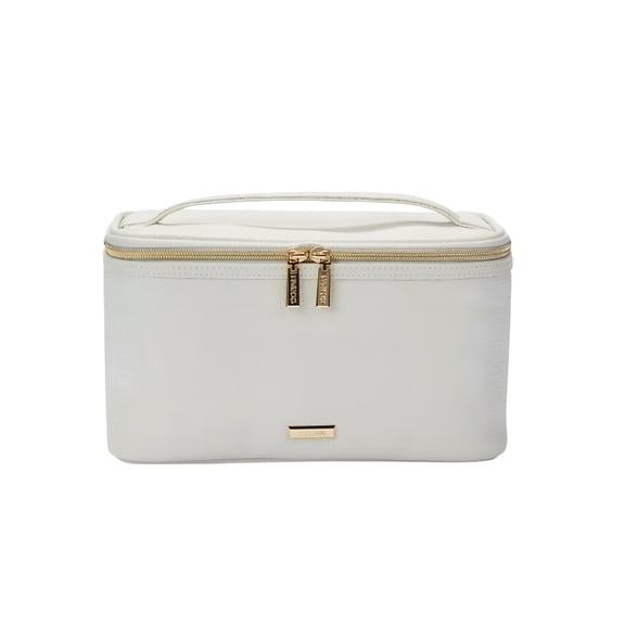 Conair Gray Pebble Train Case, Travel-Ready Beauty Organizer with Gold-Tone Hardware