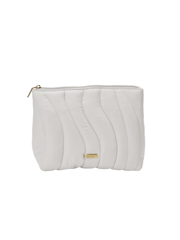 Gray Wavy Quilted Clutch, Travel-Ready Beauty Organizer with Modern Texture, 1 Count